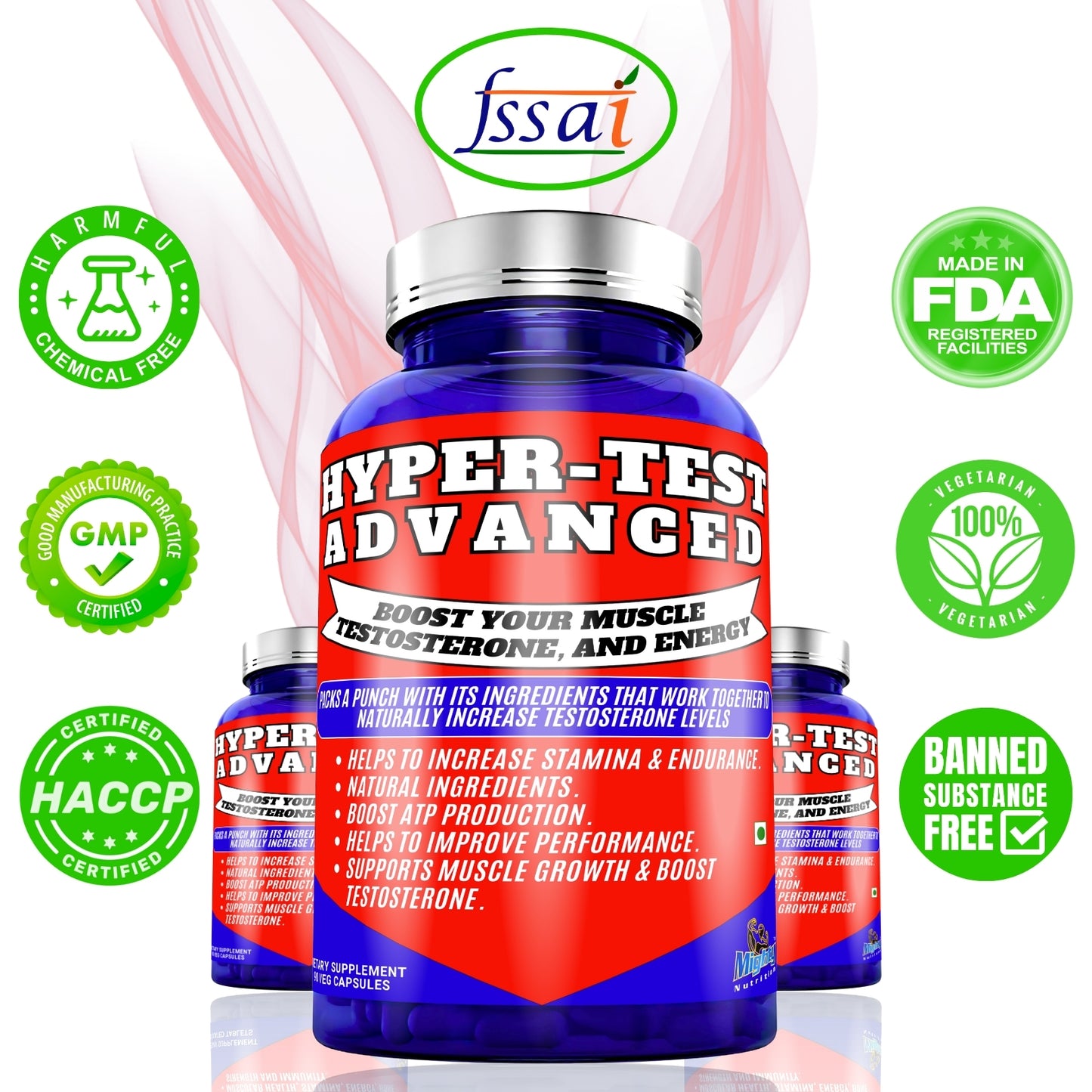 Hyper Test Advanced Capsules Stinging Nettle Root, Tribulus Terrestris, Velvet Bean, Shilajit, and Boron Blend Herbs For Boost testosterone, energy - 90 Capsules (45 Servings)