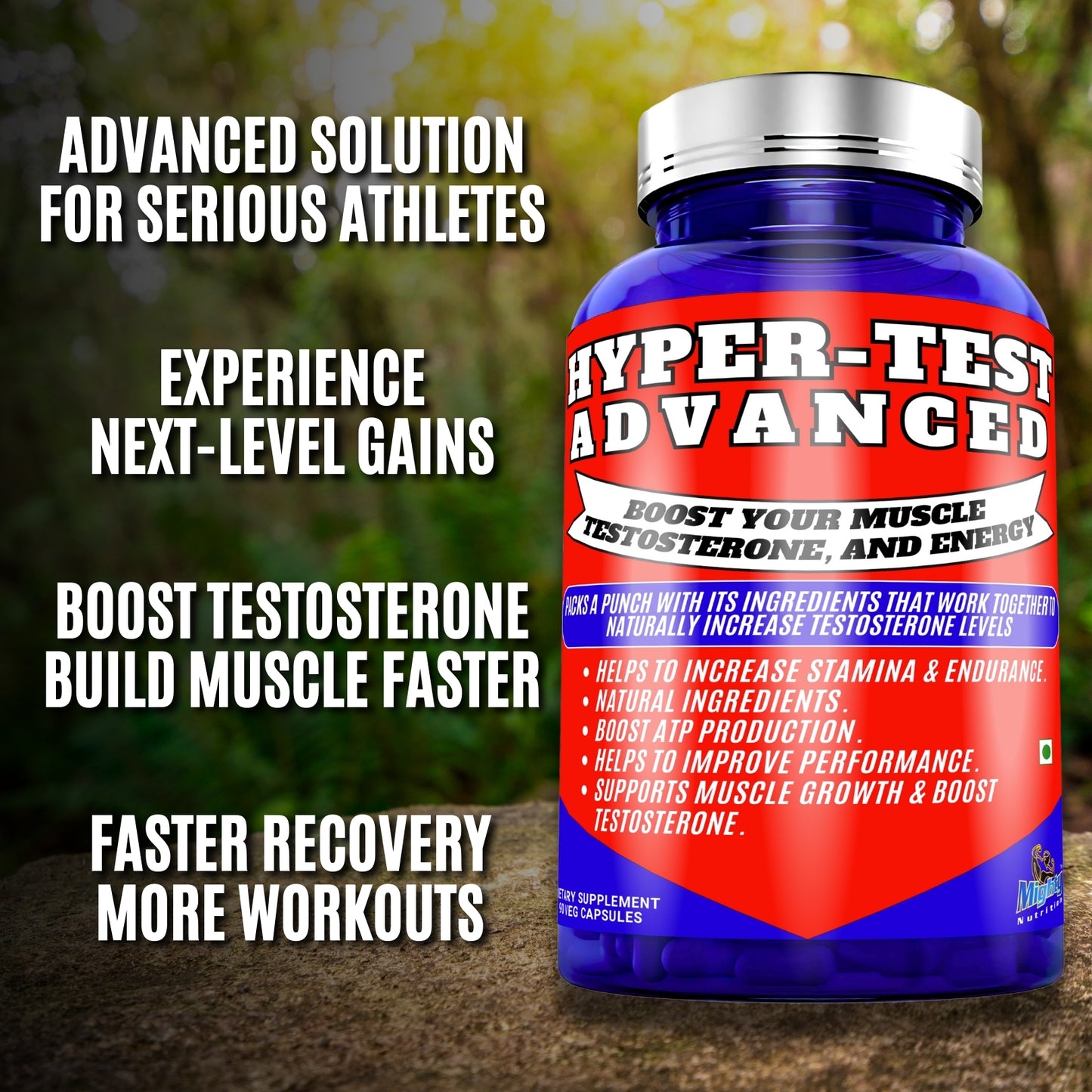 Hyper Test Advanced Capsules Stinging Nettle Root, Tribulus Terrestris, Velvet Bean, Shilajit, and Boron Blend Herbs For Boost testosterone, energy - 90 Capsules (45 Servings)