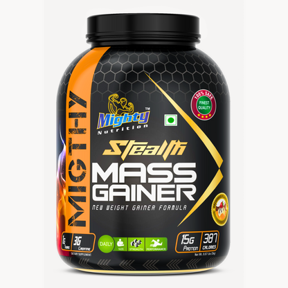 Mighty Nutrition Stealth Mass Gainer Powder, Vanilla, 3kg: A powerful nutrition supplement for gaining muscle mass. Front side