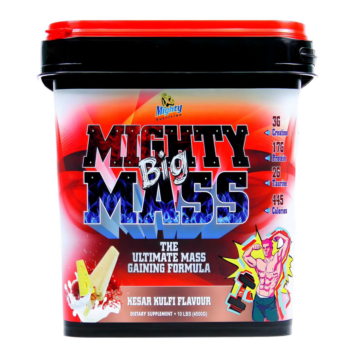 A image of 'Mighty Big Mass - Ultimate Mass Gainer, a mass gainer designed to help gain weight. Front side.